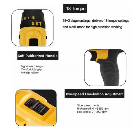 Andowl Q-GJ011 Cordless Lithium Battery Electric Drilling Screwdriver Bits Set
