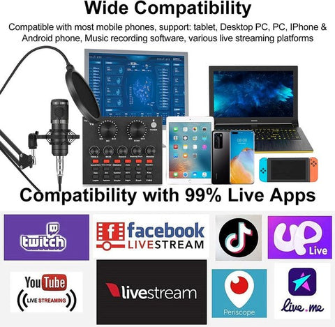 Andowl Q-SK8 Professional Podcast Condenser Microphone With Sound Card Set