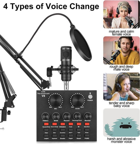 Andowl Q-SK8 Professional Podcast Condenser Microphone With Sound Card Set